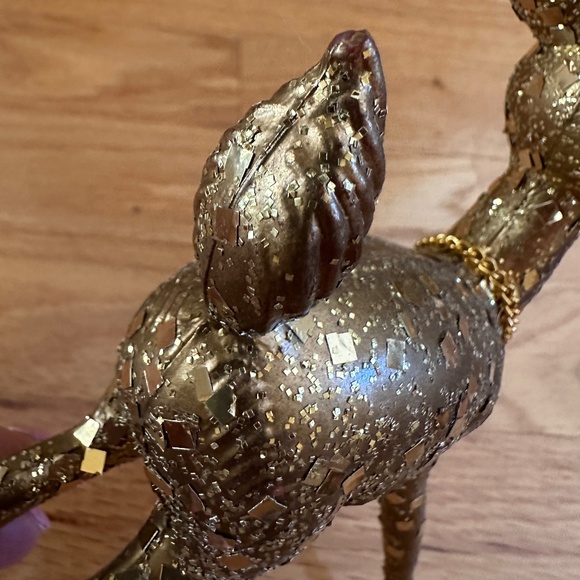 Vintage Gold Glitter Hard Plastic Deer Reindeer with Bell - Picture 11 of 12
